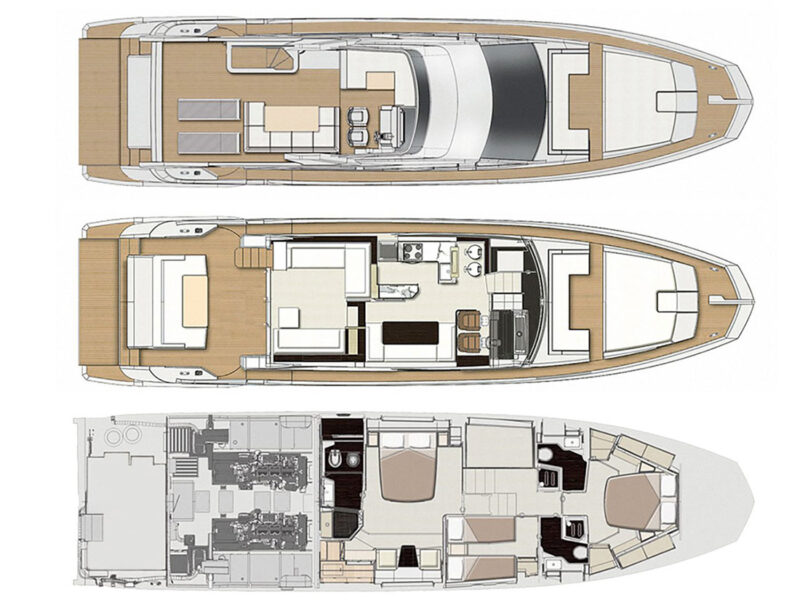 Azimut 66 Sea Ya güverte planı kabin dağılımı