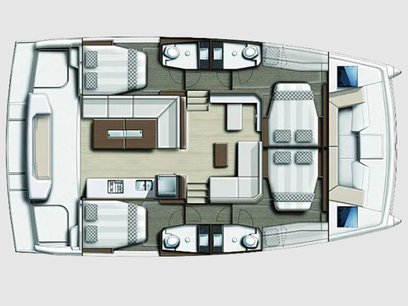 Bali 40 Catspace katamaran güverte planı kabin dağılımı