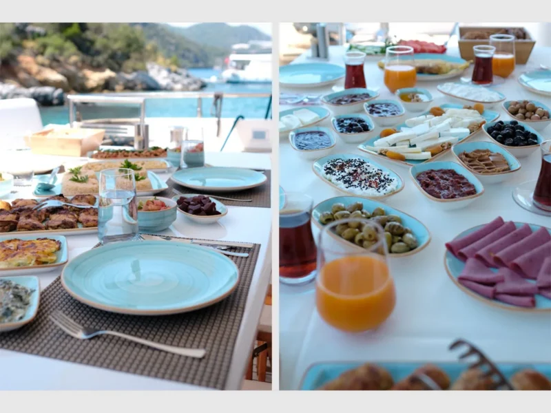 Bormus-2 Princess 21M motoryat dış mekan kıç güverte yemek masası servis detayları