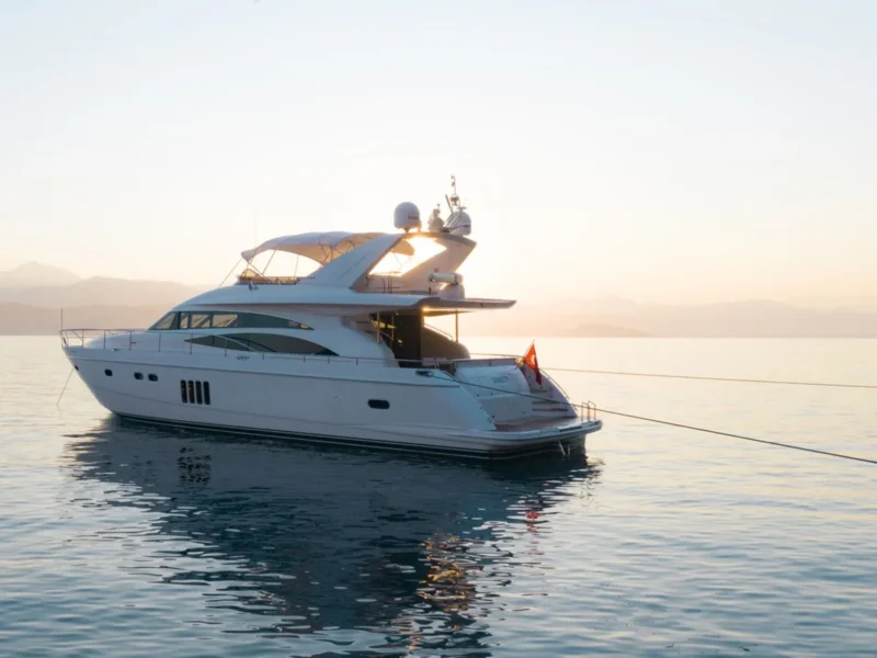 Bormus-2 Princess 21M motoryat kiralama Göcek, iskele kıç omuzluktan çekim