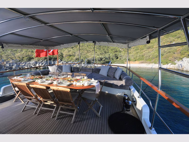 Grand Sailor gulet dış mekan kıç güverte geniş açı