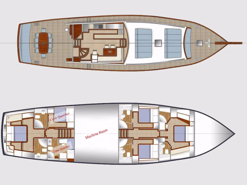 Grand Sailor gulet güverte planı layout