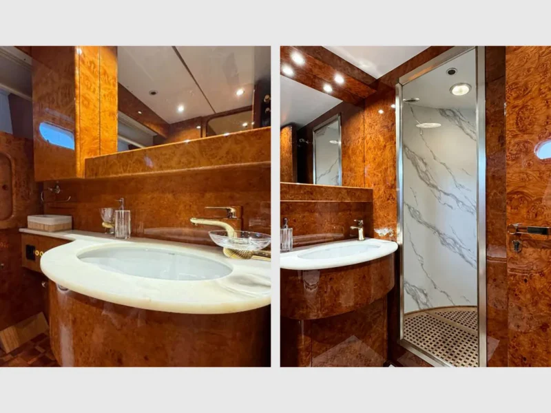 Admiral 115 Poseidon kiralık motoryat iç mekan master kabin banyo