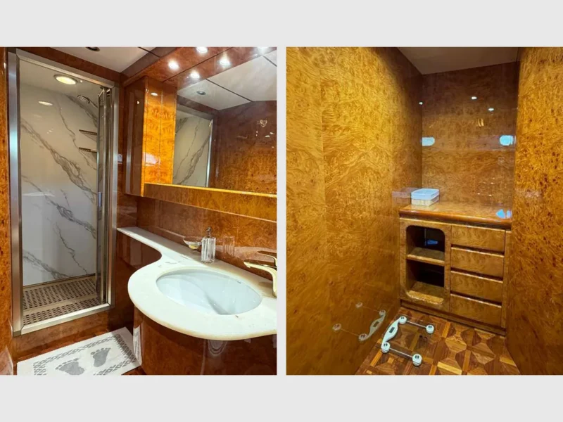 Admiral 115 Poseidon kiralık motoryat iç mekan VIP kabin banyo