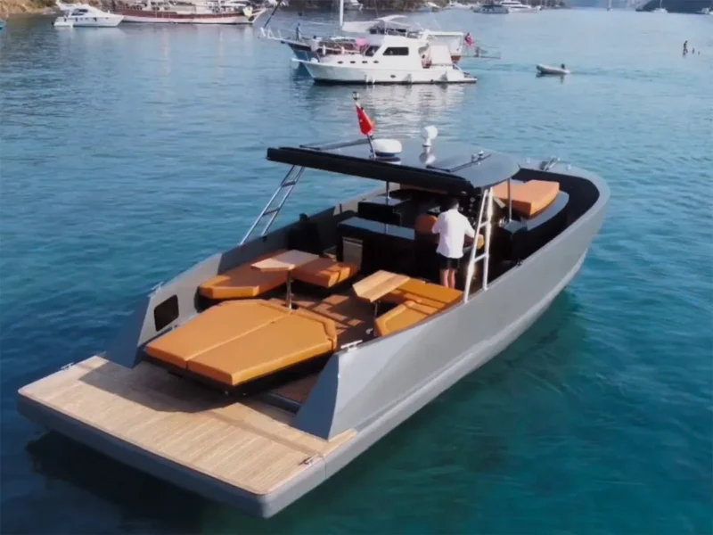 Göcek tekne turu saatlik günlük kiralama sürat teknesi BB, drone çekimi