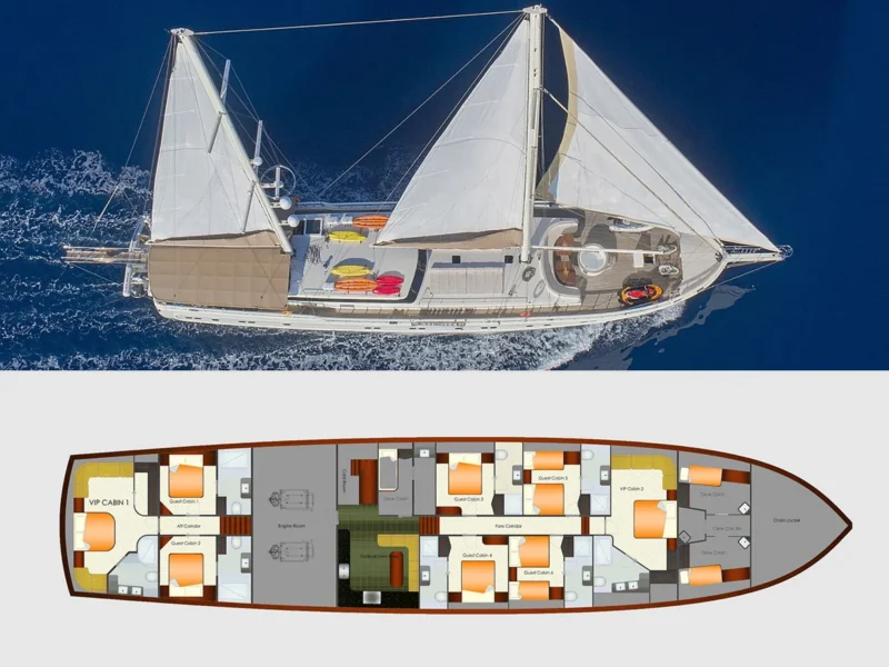 Queen of Salmakis gulet güverte planı layout